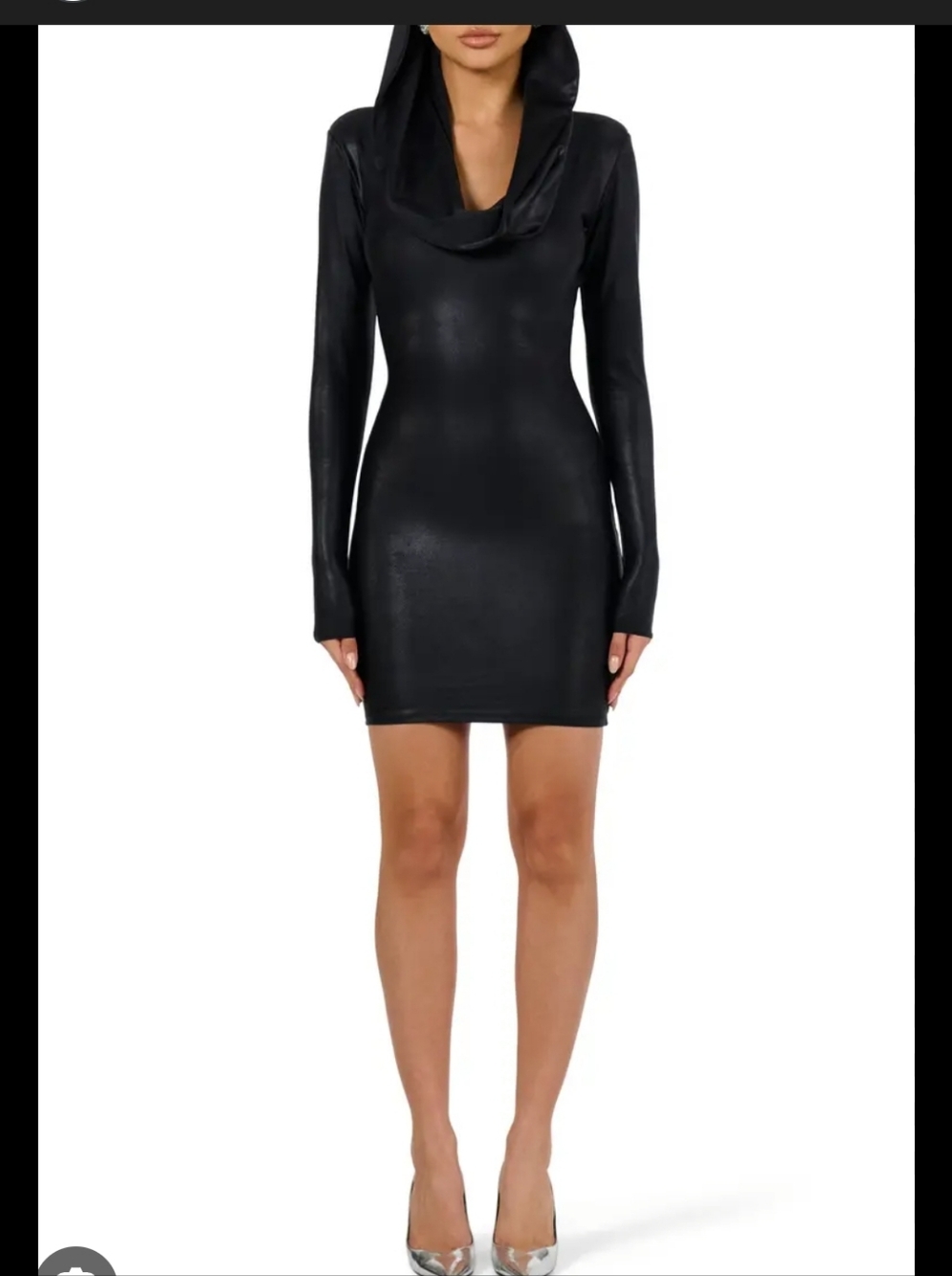 NWT Naked Wardrobe Black Faux Leather Hooded Bodycon Mini Dress Small